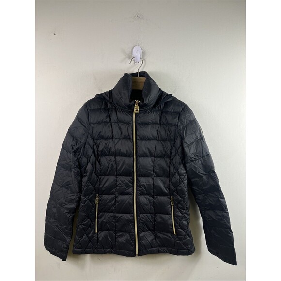 Michael Kors Womens Jacket Sz S Black Packable Down Quilted Nylon Zip Front - Picture 1 of 9